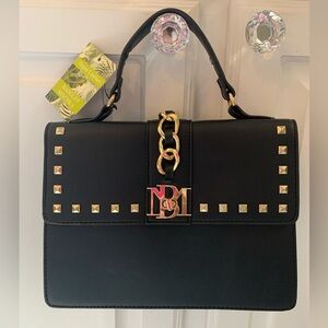 NWT Black Gold Studded Vegan Leather Crossbody Handbag